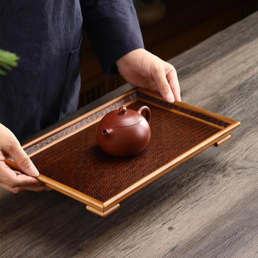 惠风竹编托盘 木竹制复古家用茶具收纳盘干泡茶台茶棚杯架茶托盘收纳 商品图3