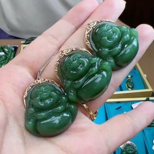 18K碧玉吊坠-背光花边大肚佛 商品图0