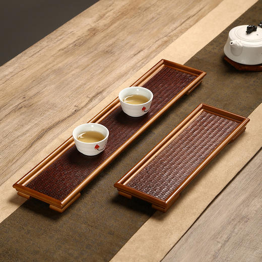 惠风竹编长杯架 手工竹制茶配件竹编席面长茶盘 中式复古杯垫 托盘奉茶家用茶室 商品图0