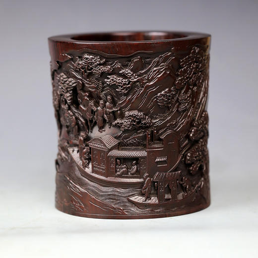 官代流传°黑檀深浮雕笔筒（微裂） 商品图3