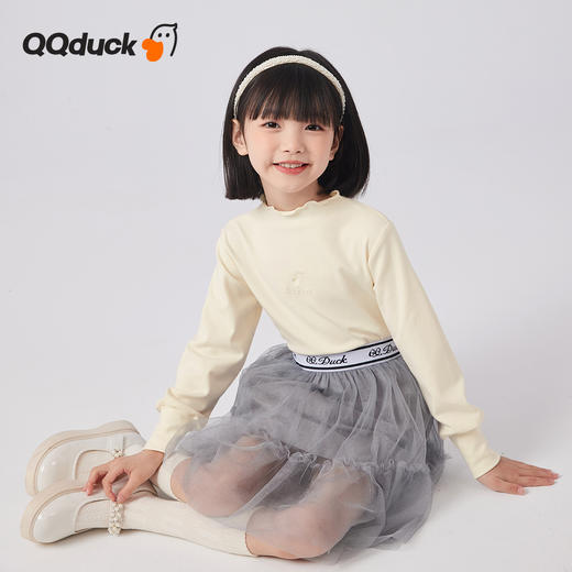 【清仓捡漏】【120-160】女童春秋款花边半高领打底衫可可鸭 商品图0