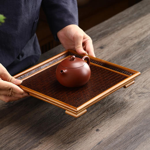 惠风竹编托盘 木竹制复古家用茶具收纳盘干泡茶台茶棚杯架茶托盘收纳 商品图4