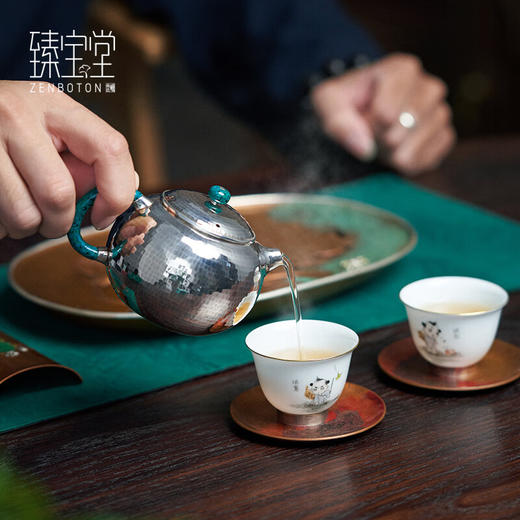 【样品特惠8折，仅1件，无货退款】臻宝堂9999纯银泡茶银壶纯手工锤纹冲文旦大漆把手小壶家用茶道中式茶具 文旦(规矩锤纹)样品 商品图1