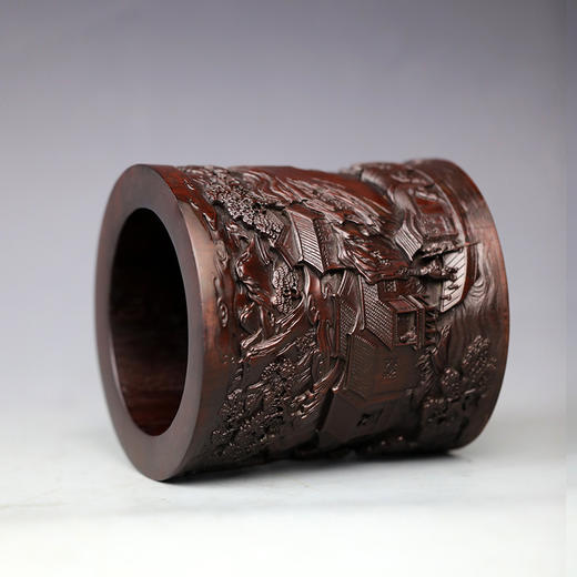 官代流传°黑檀深浮雕笔筒（微裂） 商品图4