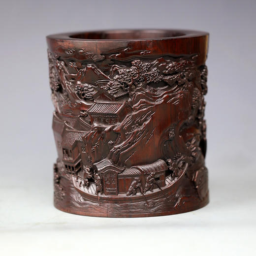 官代流传°黑檀深浮雕笔筒（微裂） 商品图0