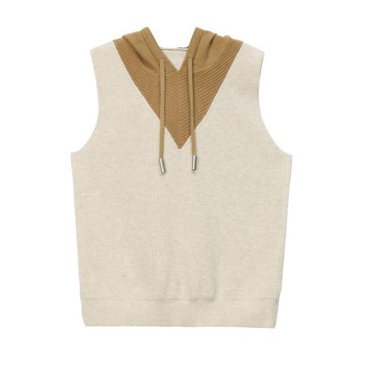 春秋新款，修身长袖撞色时尚拼色连帽无袖背心针织套头上衣CC-101-72303 商品图4