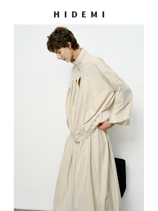HIDEMI 褶皱花苞感做旧感水洗棉立体剪裁短款立领薄外套套装 商品图4