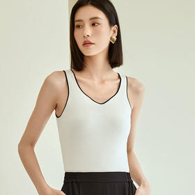 玳莎波浪V领针织背心女新款包边撞色设计感修身吊带针织衫  DC33002