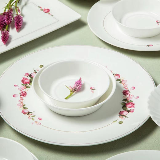 韩国HANKOOK骨碟餐具粉色玫瑰深盘米饭碗方形英寸汤碗骨瓷小清新 商品图3