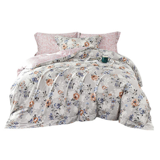 雅芳婷摩登丝床笠款四五件套凉感丝滑被套薄被芯田园印花60S套件 商品图6