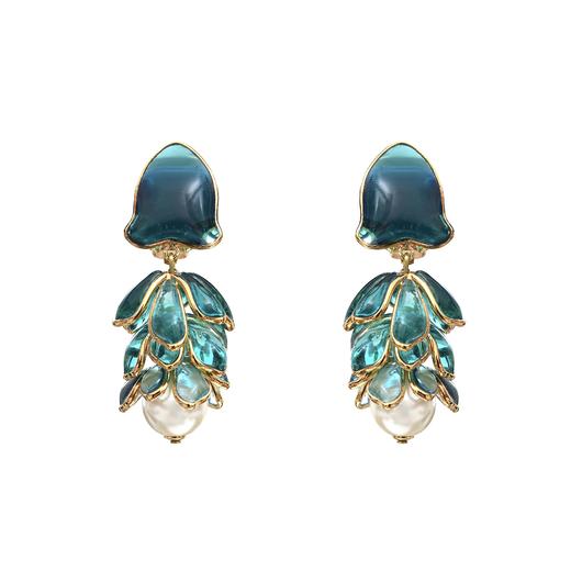 北京仓｜Gripoix Paris-Sea Life Meduse-蓝绿色 琉璃 琉璃珍珠 耳环［法国设计师］ 商品图0