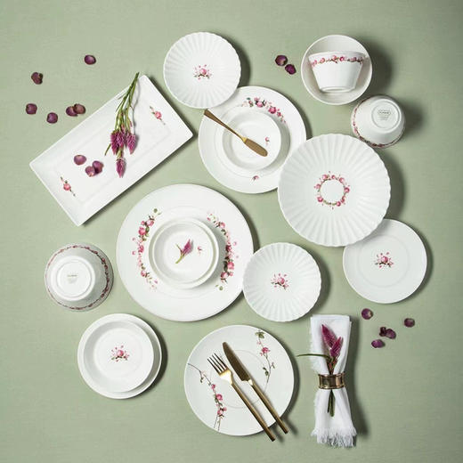 韩国HANKOOK骨碟餐具粉色玫瑰深盘米饭碗方形英寸汤碗骨瓷小清新 商品图0