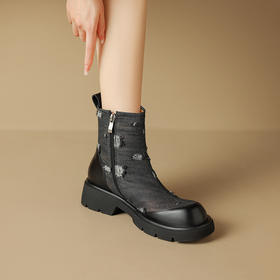 复古牛仔风潮，拼接侧拉链短靴J-930F