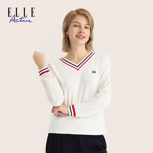 ELLE Active  新款早秋长袖运动撞色秋季时尚百搭V领女士打底衫 商品图3