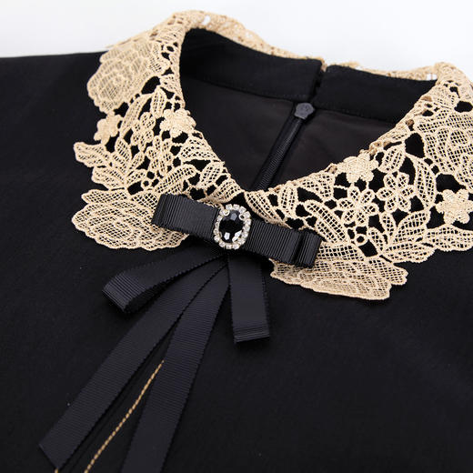 NG826斯尔丽瑟俪2023新款蕾丝袖手工压褶撞色装饰线减龄连衣裙 商品图4