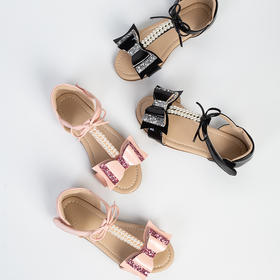 PB鞋头蝴蝶结双排手缝珍珠扣凉鞋