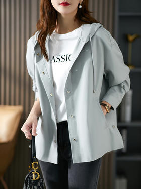 【现货7天】连帽短外套女2023秋季新款夹克韩版宽松显瘦外搭休闲风衣短款