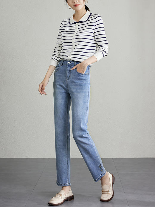 【1件72折】熙世界女士牛仔裤2025秋秋新款通勤纯色修身显瘦小个子休闲直筒裤 商品图3