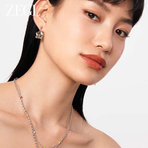 ZEGL设计师笑脸乐园系列星星微笑耳环女多巴胺耳钉银针不对称耳饰 商品图3