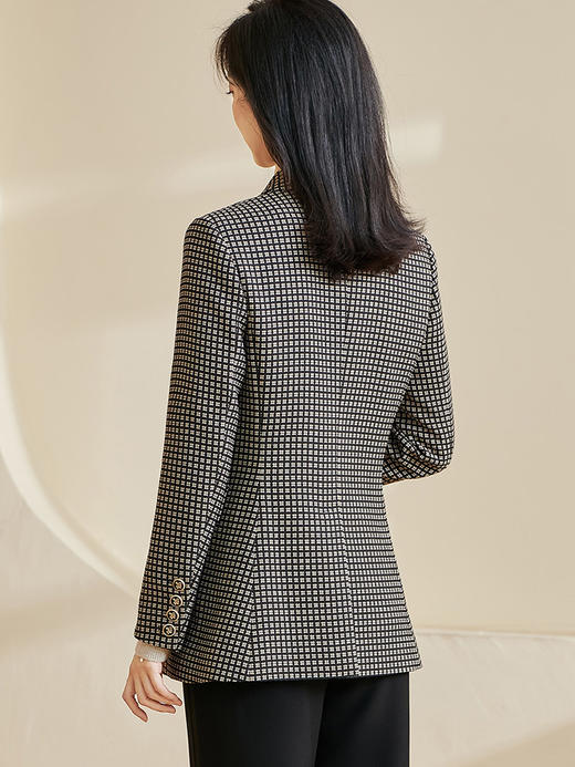 剩S 【 现货】米思阳2024秋季新款OL职场风格纹西装戗驳领一粒扣长袖外套女2686 商品图2