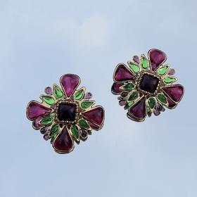 订购6个月到｜Gripoix Paris-Vintage Cross-复古 红绿色 琉璃 耳环［法国设计师］