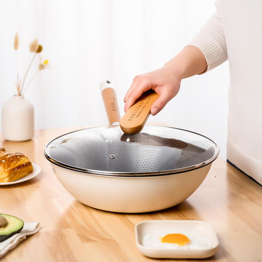 绣渤意荷叶系列32cm蜂窝不锈钢中式炒锅 商品图2