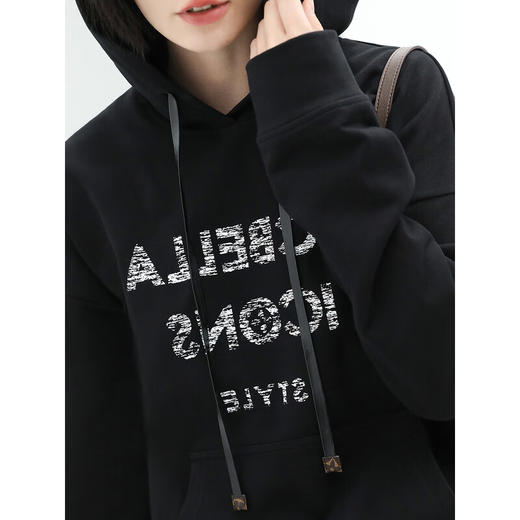 COCOBELLA时尚字母印花连帽卫衣女秋气质PU抽绳休闲帽衫SE619 商品图2
