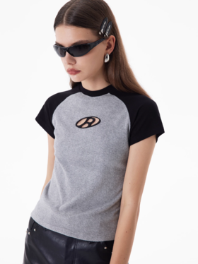 出逃赤岗西/22SST31/重磅拼色插肩袖短袖T恤