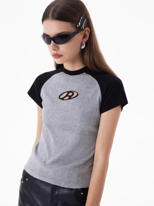 出逃赤岗西/22SST31/重磅拼色插肩袖短袖T恤 商品图0