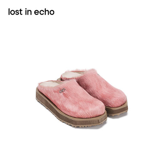 lost in echo设计师品牌圆头厚底高级仿马毛切面厚底增高穆勒拖鞋 商品图0