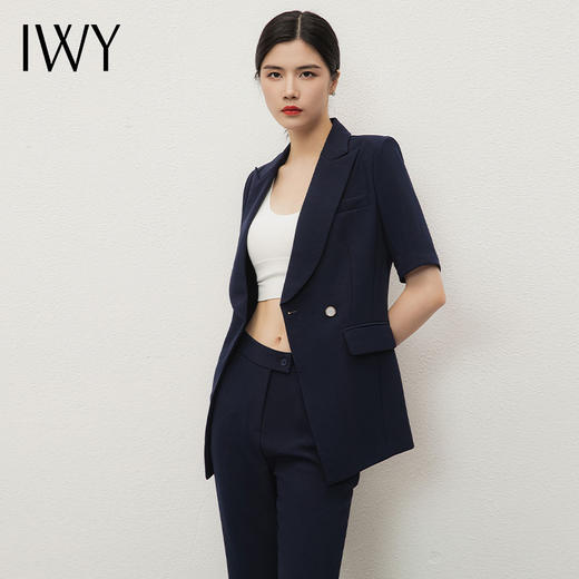 IWY/藏青色阔腿裤职业西装套装女夏季短袖售楼部工装英伦风正装C13513+P33513 商品图4