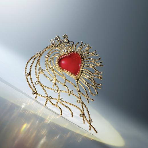 订购6个月到｜Gripoix Paris-Heart Brooch-红色 琉璃 爱心 金属 胸针［法国设计师］ 商品图0