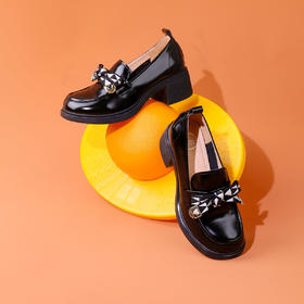 Safiya/索菲娅 2023秋季新品 烫钻蝴蝶结百搭英伦高跟通勤乐福鞋 SF33112005