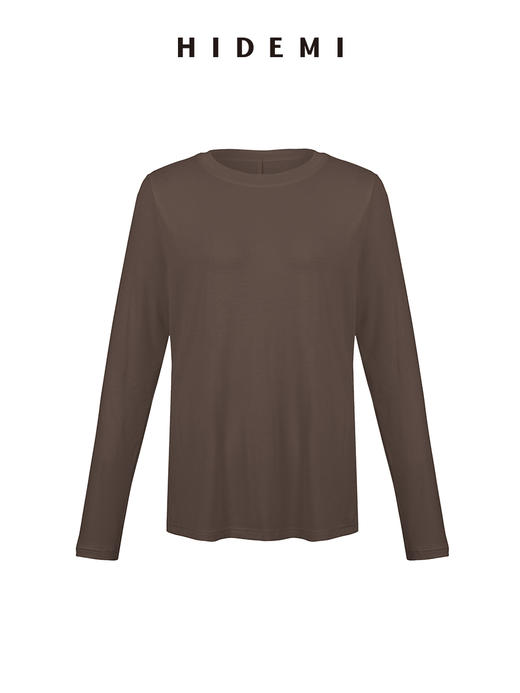 HIDEMI 叠穿神器 极简圆领超软糯宽松廓形长袖亲肤长袖T恤  巧克力色/浅灰色/黑色/白色 商品图12