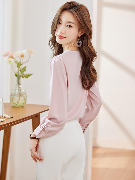 XZ-Q6900雪纺衬衫女2023早秋新款别致洋气蕾丝长袖上衣女设计感小众时尚风 商品图2