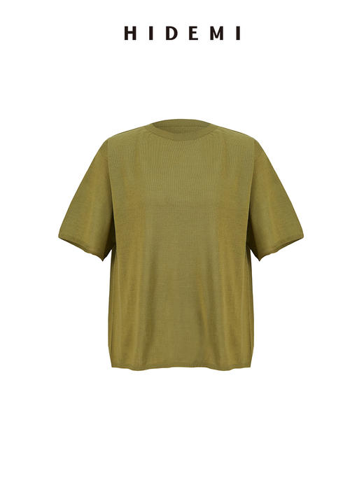HIDEMI 极简圆领廓形宽松扬子纱无缝一体成型羊毛针织短袖叠穿神器 商品图10