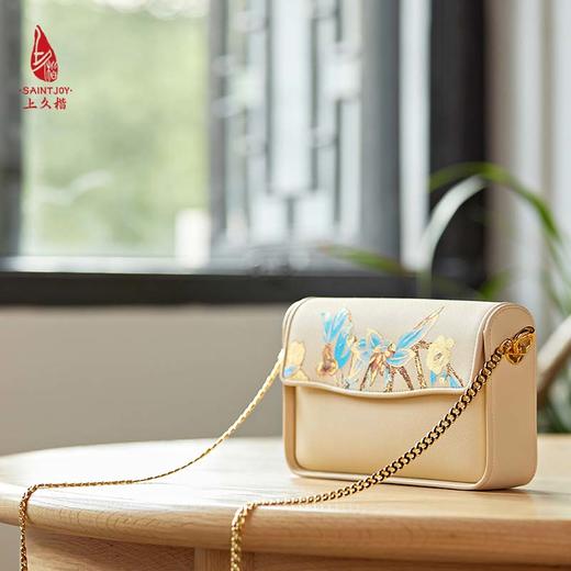 SAINTJOY/上久楷 宋锦斜背包  锦织玉叶 杏色 BWS23B2102 商品图5