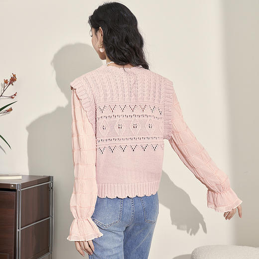 减龄镂空小众针织衫女新款拼接袖子假两件圆领上衣女V1938332 商品图3