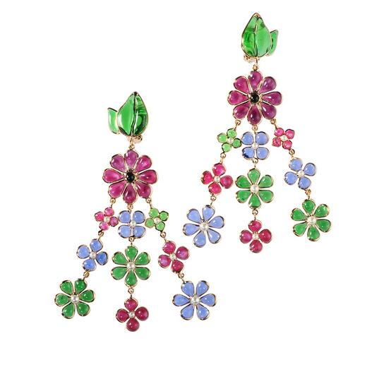 订购5个月到｜Gripoix Paris-Multi Flower-多花朵 长款 耳夹［法国设计师］ 商品图3