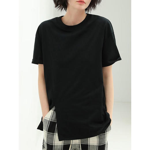 COCOBELLA设计感侧开叉甜酷短袖T恤女休闲圆领半袖NTS3 商品图3