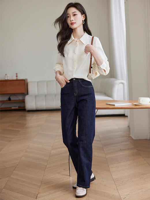 【年终特卖】熙世界女士衬衫2025年秋季新款通勤纯色职业垂感长袖衬衣气质上衣 商品图4