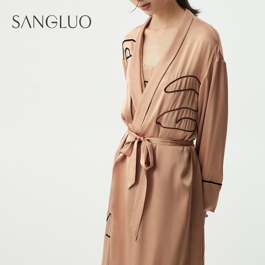 雅】SANGLUO 真丝睡袍原创抽象脸谱设计女士长款桑蚕丝睡衣家居服外穿 商品图2