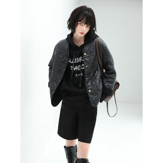 COCOBELLA时尚字母印花连帽卫衣女秋气质PU抽绳休闲帽衫SE619 商品图3