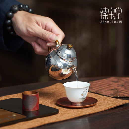 【限量珍藏】臻宝堂9999纯银泡茶壶纯手工规矩锤纹茶壶中式茶具轮珠小壶高端养生银壶 具轮珠(小规矩锤纹) 商品图1
