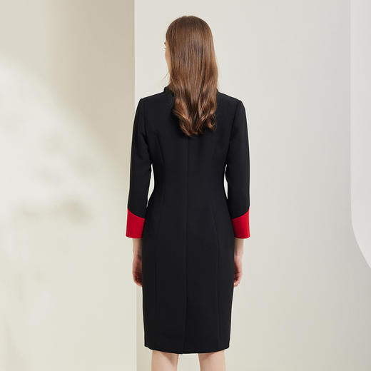 NG828斯尔丽瑟俪2023秋季新款撞色收腰包臀钻扣OL通勤连衣裙 商品图1