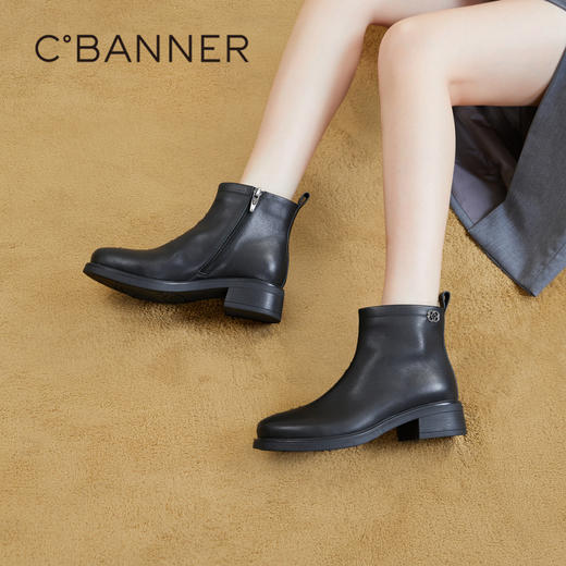 千百度真皮时装靴秋冬时尚短靴子女鞋英伦风舒适显瘦气质A23529906 商品图2