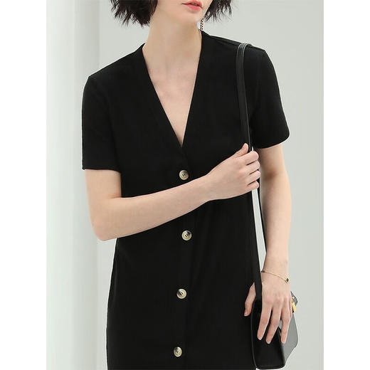 COCOBELLA大V领坑条短袖针织连衣裙女气质两穿OP长裙开衫NFR9 商品图2