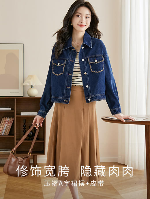 【专属特卖】熙世界灰色百褶半身裙子女秋2025年新款高腰显瘦垂感a字西装半裙 商品图2