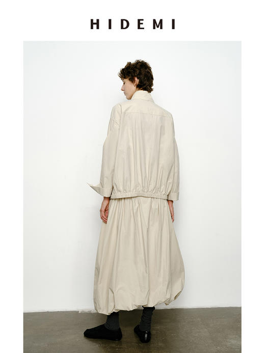HIDEMI 褶皱花苞感做旧感水洗棉立体剪裁短款立领薄外套套装 商品图10
