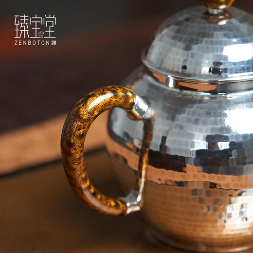【限量珍藏】臻宝堂9999纯银泡茶壶纯手工规矩锤纹茶壶中式茶具轮珠小壶高端养生银壶 具轮珠(小规矩锤纹) 商品图2